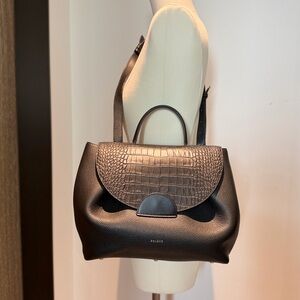 Polene Black Croc-Embossed Satchel